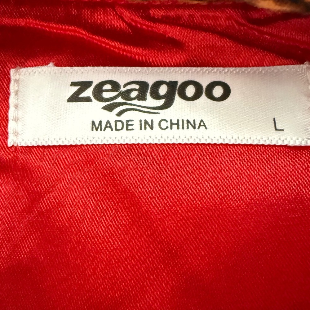 Zeagoo Womens Red Satin Bomber Jacket Black Stripe Varsity Full Zip Size Large - Picture 3 of 4